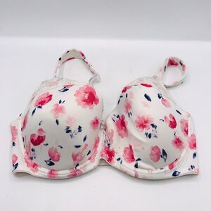 NEW LAURA ASHLEY 38D LOVELY WHITE BRA~PINK FLORALS~FEMININE SEAMLESS U/W BONED